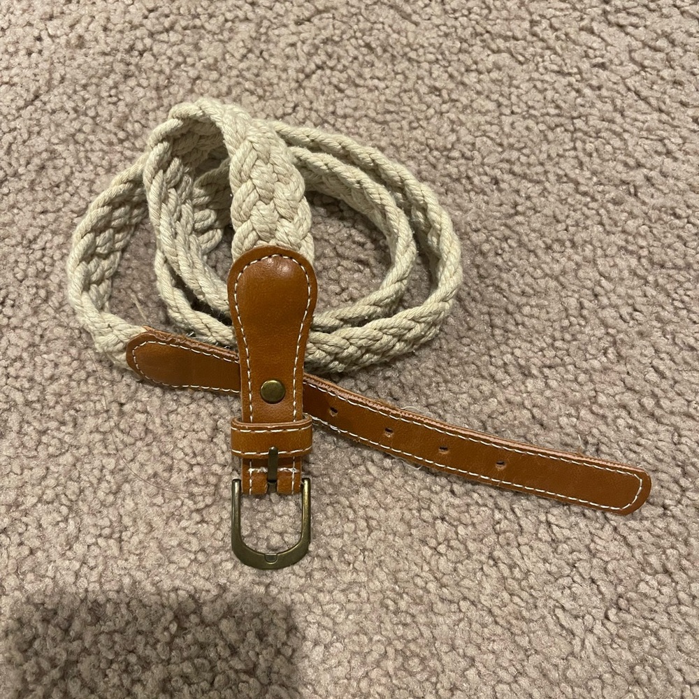 Unbranded Women's Braided Rope Belt with Brown Faux Leather Ends